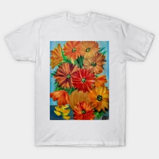 abstract carnations flowers in a gold vase T-Shirt